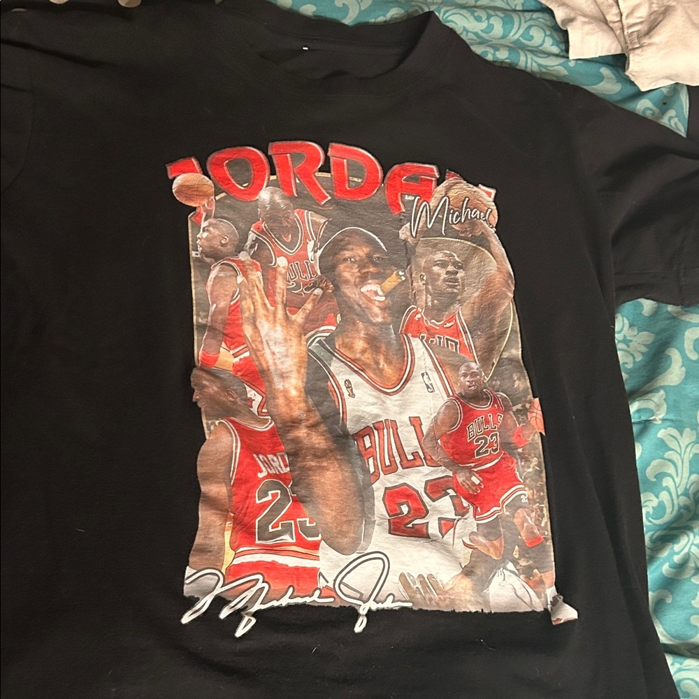 Black Graphic Tee with Basketball Print